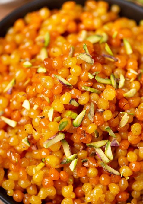 Sweet Boondi (Meethi Boondi) Boondi Recipe, Flavored Sugar, Popular Desserts, Sugar Syrup, Gram Flour, Chickpea Flour, Indian Desserts, Indian Sweets, Cooking Basics