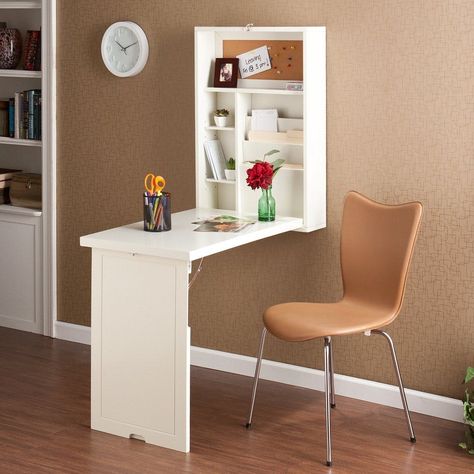 Hidden and pop-up home office inspiration to fit any living space | Stylist Floating Computer Desk, Convertible Desk, White Writing Desk, Fold Out Desk, Space Saving Desk, Wall Mounted Desk, Floating Desk, Folding Furniture, White Desks