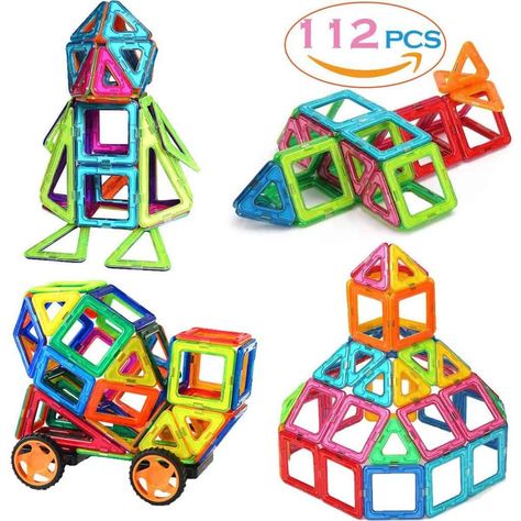 Magnetic Tiles Ideas to Practice Patterns with Toddlers and Preschoolers Magnetic Building Tiles, Magnetic Blocks, Diy Montessori, Magnetic Construction, Magnetic Building Blocks, Tiles Ideas, Magnetic Tiles, Stacking Toys, Building Blocks Toys