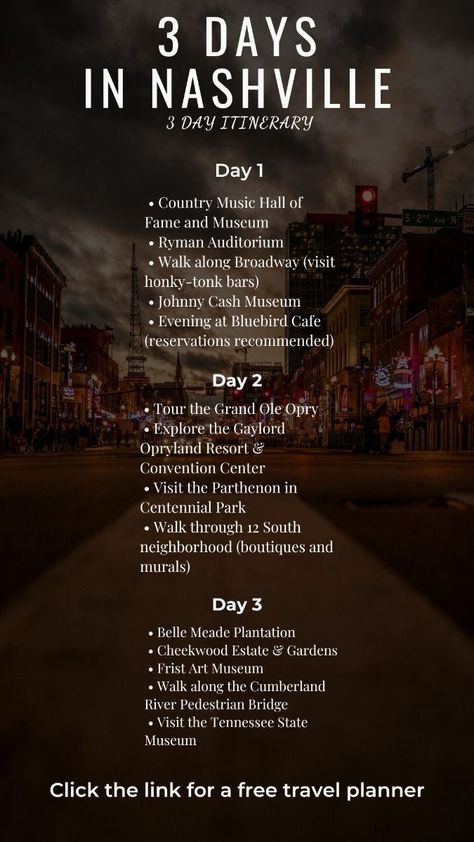 3 Days In Nashville Tennessee, 3 Day Nashville Itinerary, Nashville To Do List, Nashville Vibes Aesthetic, Travel Visionboard, Nashville Itinerary, Travel Nashville, Free Travel Planner, Nashville Tennessee Vacation