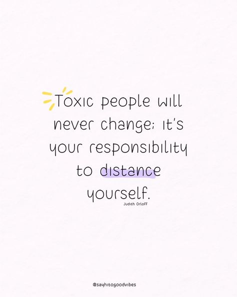 Protect your peace by distancing yourself from toxic people. Your well-being is worth more than their negativity. 🚶‍♂️🌟 📘 Quote from "The Empath’s Survival Guide" by Judith Orloff. #Boundaries #SelfCare #PersonalGrowth #Inspiration #Motivation #MentalHealth #PositiveThinking #Resilience #ToxicRelationships #Empowerment #PeaceOfMind Distance Yourself From Negativity, Leave Toxic People Quotes, How To Distance Yourself From People, Remove Toxic People Quotes, Quotes For Toxic People, Boundaries Quotes Toxic People, Toxicity Quotes, Protecting My Peace Quotes, Distance Yourself Quotes