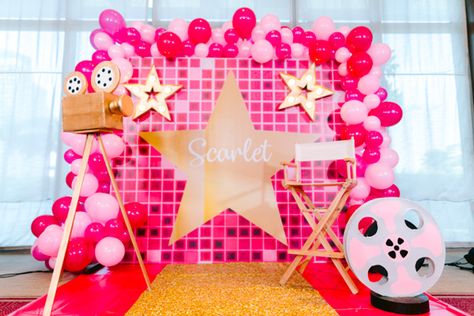 Award Show Birthday Party, Pink Movie Theme Party, Hollywood Bid Day Theme, Pink Movie Party, Movie Star Birthday Party, Pink Carpet Party Ideas, Pink Hollywood Theme Party, Hollywood Party Backdrop, Hollywood Glam Party