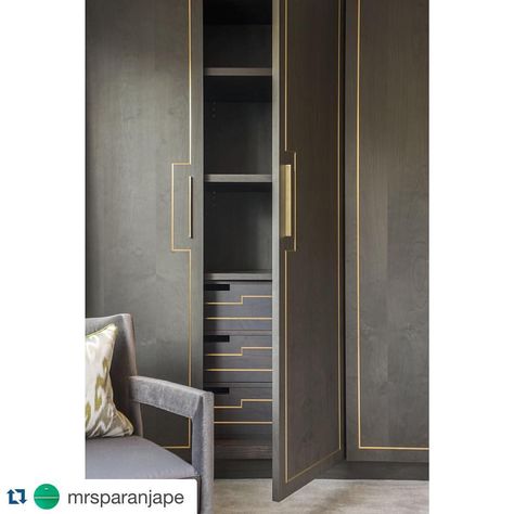 Are you not just drooling over the details ?!! 🙌🏻 #Repost @mrsparanjape with @repostapp. ・・・ This brass inlay cabinetry from Leonfield Property Group has me all 🙌🏽 for #CampbellQuarters #decor #design #designs #details #designers #designer #interior #interiors #interiordesigns #custom #bespoke #home #inspiration #ideas #glam #modern #love Cabinet Profiles, Credenza Design, Wardrobe Door Designs, Wardrobe Designs, Diy Wardrobe, Brass Inlay, Wardrobe Room, Bedroom Armoire, Wooden Wardrobe