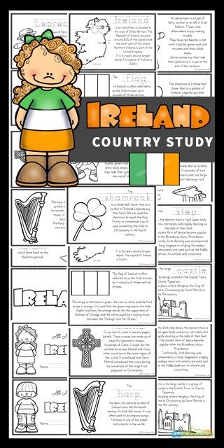 Learn about Ireland for Kids with these Free printable Ireland Mini Books. This beautiful green country, known as the Emerald Isle, is the only country that has a musical instrument - the harp - as a national symbol. Due to its history with wars, there are many castles dotted throughout the country which were used to protect families from invaders. Download the pdf file to print the book template to teach about Ireland; their way of life, the culture, landmarks and interests. They will also lear Ireland Facts, Rainbow In A Jar, Germany For Kids, Country Study, Ireland Country, Around The World Theme, Geography For Kids, History Worksheets, Country Studies