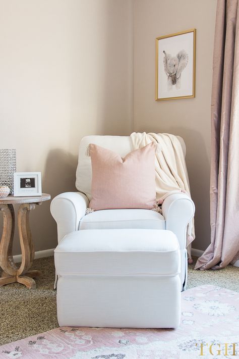 How to Design the Nursery of Your Dreams - The Greenspring Home White Furniture Nursery, Safari Nursery Girl, Pink And Gold Nursery, Furniture Nursery, Girl Nurseries, Blush Curtains, Nursery Window Treatments, Curtains Nursery