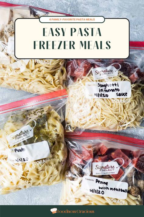 Busy weeknights just got a whole lot easier with these four simple and delicious pasta freezer meal recipes! Prepare these family-sized pasta dishes in advance and have them on hand for those nights when you need dinner in a hurry. They reheat quickly, so you can have a homemade pasta dinner ready in no time. Make the most of your time by meal prepping these hearty pasta favorites. Have a tasty, satisfying dinner ready to go whenever you need it. Check out the full recipes on our website! Pasta Freezer Meals, Pasta Meals Easy, Freezer Meal Recipes, Quick Family Dinners, Make Your Own Pasta, Pasta Meals, Main Course Dishes, Cooked Pasta, Easy Freezer Meals