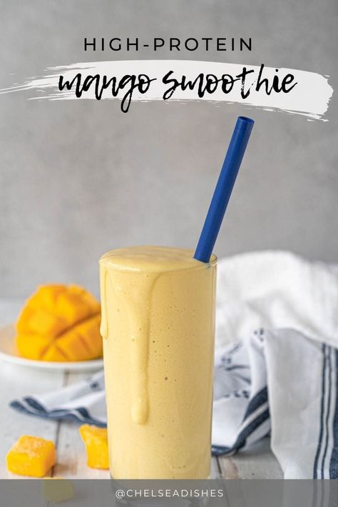 Fruit Protein Smoothie Recipes, Smoothies With Protein Powder, Protein Smoothie Ideas, Summer Protein Smoothie, Mango Protein Shake, Vanilla Protein Smoothie Recipes, Fruit Protein Smoothie, Breakfast Protein Smoothie, Chocolate Protein Smoothie Recipes