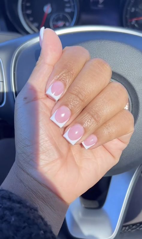 Real Nails With Acrylic Overlay, Shorties Nails Square French Tip White, Short Nail Inspo French Tip, French Tip Overlay Nails, Short French Square Nails, White Short French Tip Nails, White Tip Nails Short, Cute Overlay Nails, White French Tip Short