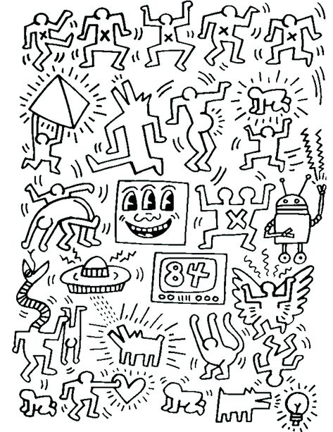 Coloring page created from a Keith Haring painting Keith Haring Art, Pop Art Coloring Pages, Haring Art, Handpoke Tattoo, Soyut Sanat Tabloları, Shepard Fairey, Wolfram, Keith Haring, Art Icon