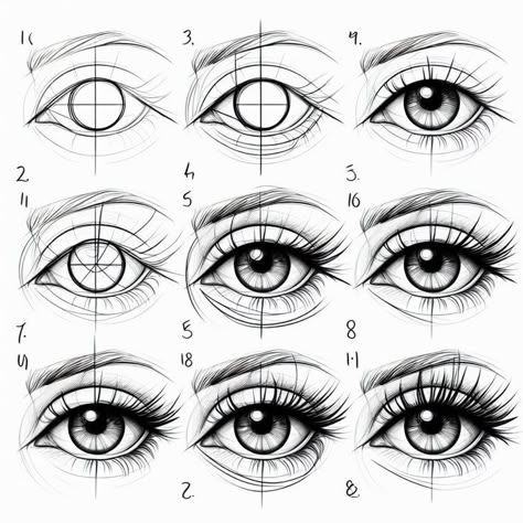 How to Draw Eyes3 Step-by-step guide on how to draw realistic eyes, showcasing techniques and stages of drawing details accurately. | Sky Rye Design Realistic Eye Tutorial, Face Art Drawing, Realistic Eye Drawing, Eyeball Art, Eye Drawing Tutorials, Eye Sketch, Realistic Eye, Eye Tutorial, Portrait Sketches