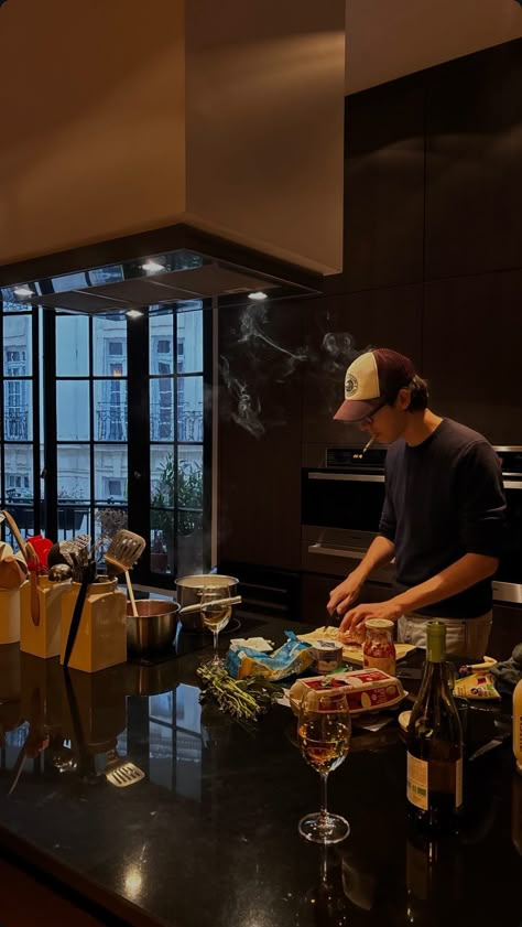 Man Cooking Dinner Aesthetic, Chef Aesthetic Man, Mens Lifestyle Aesthetic, Apartment Men Aesthetic, Cooking Aesthetic Man, Dream Life Men, Cool Guy Apartment, Boys Cooking Aesthetic, Spiritual Men Aesthetic