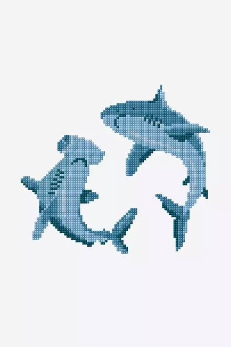 Patterns - Cross Stitch - DMC Whale Shark Cross Stitch, Shark Cross Stitch, Shark Diy, Shark Things, Rope Cross, Pixel Grid, Tapestry Ideas, Small Shark, Pixel Pattern