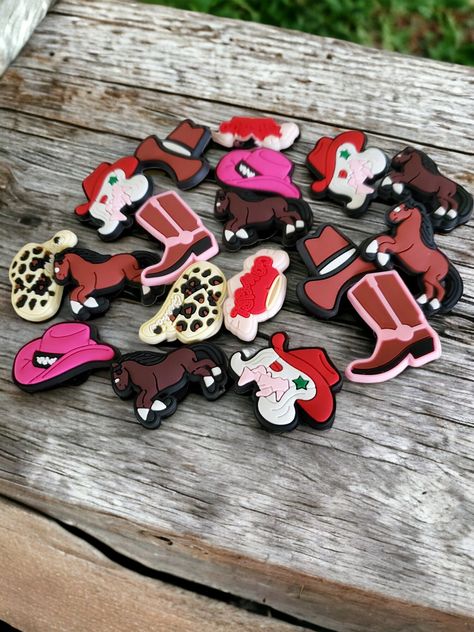 Cowgirl Silhouette, Cowgirl Shoes, Rodeo Clown, Croc Accessories, Boot Charms, Boot Charm, Croc Jibbitz, Country Birthday, Cattle Drive