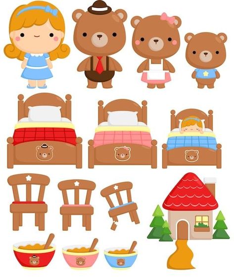 Doodle goldilock and the three bears | Free Vector #Freepik #freevector #kids-illustration #girl-design #cartoon-drawing #cute-illustration 3 Bears Cartoon, Bears Cartoon, Goldilocks And The Three Bears, The Three Bears, 3 Bears, Print Planner, Bear Clipart, Three Bears, Kit Digital