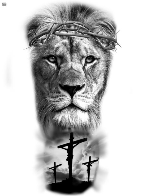 Lion With Crown Of Thorns, Lion Wearing Crown, Africa Tattoos, Baby Tattoo Designs, Lion Head Tattoos, Lion Tattoo Design, Half Sleeve Tattoos For Guys, Lion Images