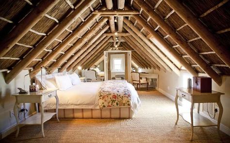 Grand Dedale Country House, Wellington, South Africa Thatch Roof, Attic Renovation Ideas, Finished Attic, Attic Closet, Attic Loft, Small Attic, Attic Flooring, Attic Conversion, Attic Design