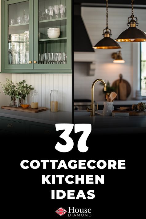 37 Cottage Core Kitchen Ideas Green Kitchen Cottage Core, Cottagecore Kitchen Ideas, Cottage Core Kitchen Ideas, Small Cottage Kitchens, Cottage Core Kitchen, Elegant Glassware, Brass Faucets, Cottagecore Kitchen, Vintage Shelving