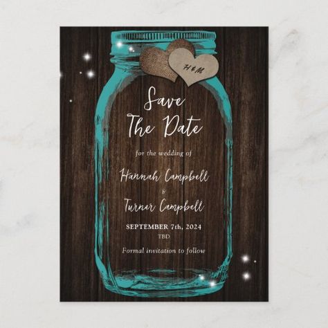 Create your own Announcement Postcard | Zazzle Rustic Teal Wedding, Sage Green Wedding Theme, Brown Wedding Invitations, Green Wedding Theme, Mason Jar Wedding Invitations, Rustic Wedding Save The Dates, Save The Date Wording, Green Themed Wedding, Unique Save The Dates