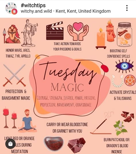 Tuesday Witchcraft, Tuesday Magickal Correspondences, Tuesday Rituals, Weekday Magick, Tuesday Witch, Tuesday Magick, Tuesday Magic, Daily Magic, Witch Rituals