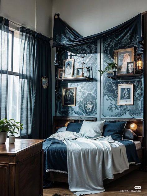 Ravenclaw Room Ideas Bedrooms, Ravenclaw Common Room Bedrooms, Ravenclaw Room Decor, Ravenclaw Bedroom Ideas, Ravenclaw Room Ideas, Colourful Bedrooms, Harry Potter Inspired Room, Random Buildings, Ravenclaw Bedroom