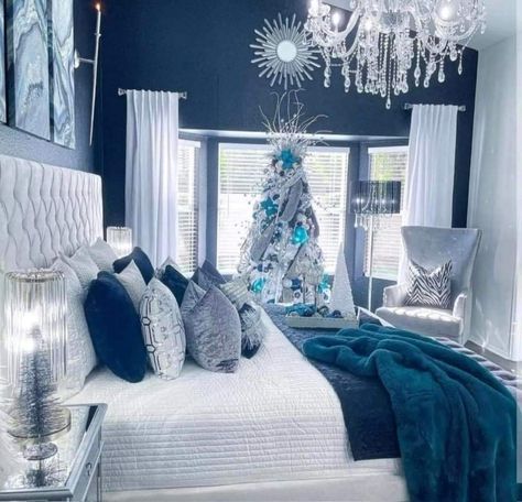 Royal Blue Bedroom Decor Ideas, Silver And Blue Bedroom Ideas, Royal Blue And White Bedroom Ideas, Dark Blue Master Bedrooms Decor, Royal Blue Room Ideas Bedroom, Blue Bedroom Ideas For Women, Blue And Silver Bedroom Ideas, Royal Blue Bedroom Ideas, Grey And Blue Bedroom