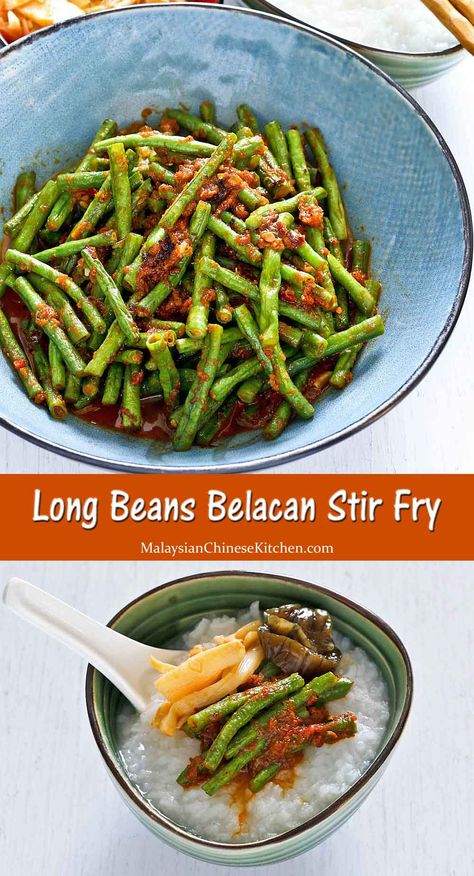 Crunchy, spicy, and delicious Long Beans Belacan Stir Fry. Long Beans Recipe, Asian Noodle Dishes, Wok Recipes, Long Beans, Asian Side Dishes, Mongolian Beef Recipes, Asian Cucumber Salad, Change Time, Long Bean