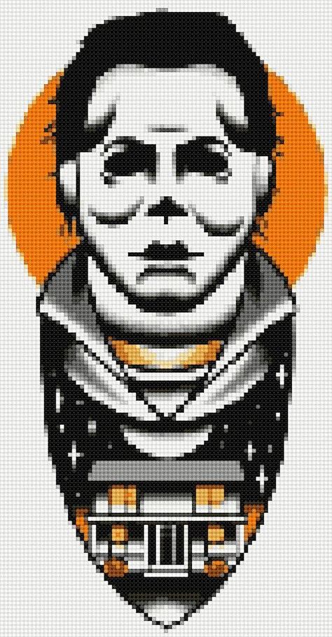 Michael Myers Crest Print Cross Stitch & Plastic Canvas Pattern Michael Myers Cross Stitch, Naruto Cross Stitch Pattern, Horror Cross Stitch Patterns Free, Cross Stitch Horror, Horror Cross Stitch Pattern, Big Perler Beads, Horror Movie Cross Stitch, Stitch Plastic Canvas Pattern, Horror Pixel Art