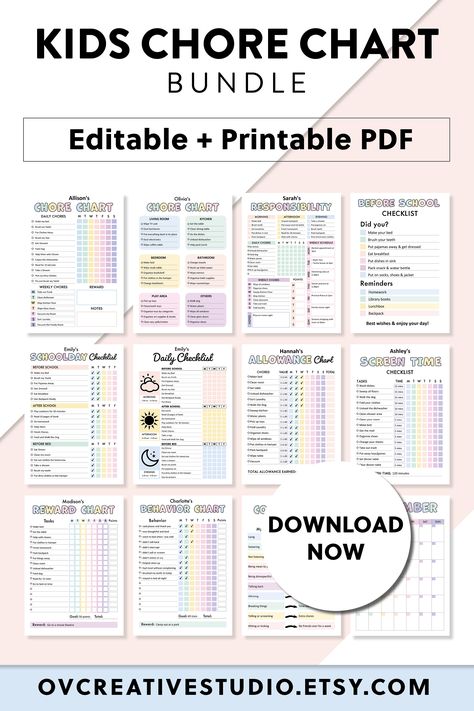 planners: Chore Charts, Resposibility chart, Schoolday Checklist, Daily Planner, Allowance Tracker, Screen Time Chart, Behavior Tracker, Consequences Chart, Weekly, Monthly Planner and more It come with pre-filled & blank checklists - you can edit both. Chore Chart Age 9, Daily Responsibility Chart Printable, Daily And Weekly Chore Chart For Kids, Weekly Chores For Kids, Chore Chart Kids Printable, Consequences Chart, Diy Chore Chart Kids, Kid Chore Chart, Printable Routine Chart