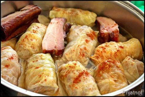 Sarma Recipe Serbian, Pigs In A Blanket Recipe Cabbage, Sarma Recipe, Cabbage And Rice, Croatian Cuisine, Smoked Pork Ribs, Bbq Sausage, Stuffed Cabbage Rolls, Macedonian Food