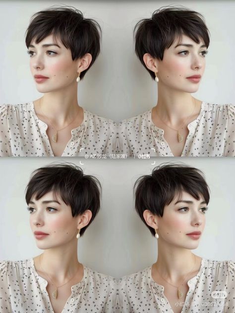 Long Pixie Straight Hair, Feminine Short Hair Pixie, Pixie Thick Hair, Plus Size Pixie Haircut, Feminine Pixie Cut, Feminine Short Hair, Feminine Pixie Cuts, Kort Bob, Brunette Pixie