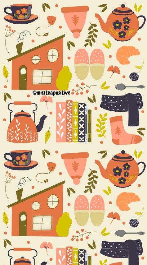 Cottagecore Winter, Norway Design, Cottage Core Art, Tea Illustration, Cozy Pattern, Scandinavian Pattern, Scandinavian Aesthetic, Winter Illustration, Cute Cottage