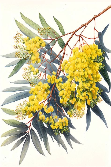 Wattle Australian Native Tree Flower Watercolour Painting 4. 9000 x 13500 Pixels High resolution print file. Prints up to 30 x 40 inches. PLEASE NOTE THIS PRODUCT IS FOR DIGITAL DOWNLOAD ONLY! NO PHYSICAL PRINTS WILL BE SHIPPED. Pod Creative artwork is for PERSONAL USE ONLY. DO NOT use our digital art files for reproduction or commercial use or resale in any form. © POD CREATIVE Wattle Tree Australia, Native Flowers Australia, Wattle Painting, Wattle Tree, Native Australian Flowers, Australian Wattle, Fairy Oc, Flower Watercolour, Coverup Tattoo