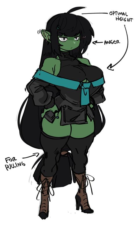 Goblin Girl, Text English, Detached Sleeves, Goblin Art, Arrow Symbol, Female Monster, Monster Girl Encyclopedia, Green Skin, English Text