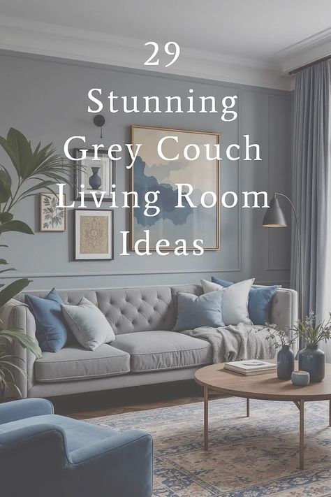 Turn your grey couch into the centerpiece of your dream living room! These 29 gorgeous design ideas showcase how to pair it with vibrant accents, neutral tones, or bold patterns. Perfect for every style! Ash Couch Living Room Ideas, Gray Couches Decor, Blue Sofa Grey Carpet Living Room Ideas, Grey Sectional Living Room With Accent Chair, What Color To Paint Living Room With Grey Couch, Gray Sofa And Accent Chair, Light Grey L Shaped Couch Living Room, Gray Sofa Blue Pillows, Blueish Grey Living Room Ideas