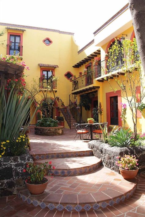 Sandra Zagorin and Andrew Ackerman's Wedding Website Mexican Style Homes, Hacienda Homes, Houses In Mexico, Hacienda Style Homes, Mexico House, Pintura Exterior, Modern Mexican, Mexican Home Decor, Mexican Home