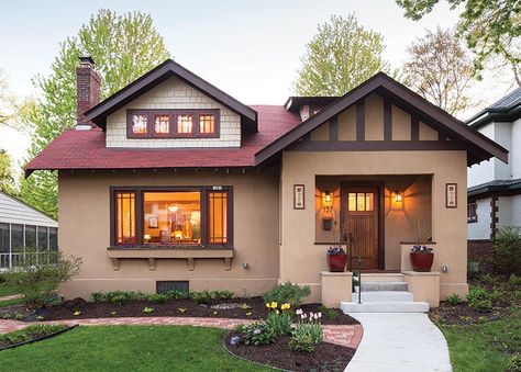 Like these colors, the brown and red, in particular Craftsman Bungalow Exterior, 1920s Bungalow, House Design Trends, 1920s House, Bungalow Exterior, Craftsman Exterior, Kerala House Design, Bungalow Style, Craftsman Bungalows