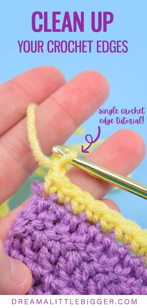 This single crochet edge is a beginner friendly way to clean up your ugly crochet edges. Super easy and makes a HUGE difference! Single Crochet Edging, Finish Crochet Edges, Edge Stitch Crochet, Single Crochet Borders For Blankets, Crocheted Edges And Borders, Border Stitch Crochet, Crochet Blanket Edges Ideas, Crochet Borders And Edges Free Pattern, Easy Crochet Borders For Blankets