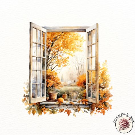 Window Clipart, Lily Art, Autumn Halloween, More Design, Fall For You, Open Window, Fall Leaves, Watercolor Background, Transparent Png