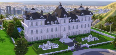 Mod The Sims - Castelo de Cheverny (based) No CC Sims 4 Castle No Cc, Sims 4 Castle, Romantic Castle, Minecraft Mansion, Sims Inspiration, House Plans Mansion, Sims Ideas, Sims 4 House Design, Sims Building