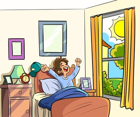 Wake Up Cartoon, Breakfast Cartoon, Sleep Cartoon, Up Cartoon, Boy Sleeping, Sleeping Boy, Boy Coloring, Up Animation, Drawing Lessons For Kids