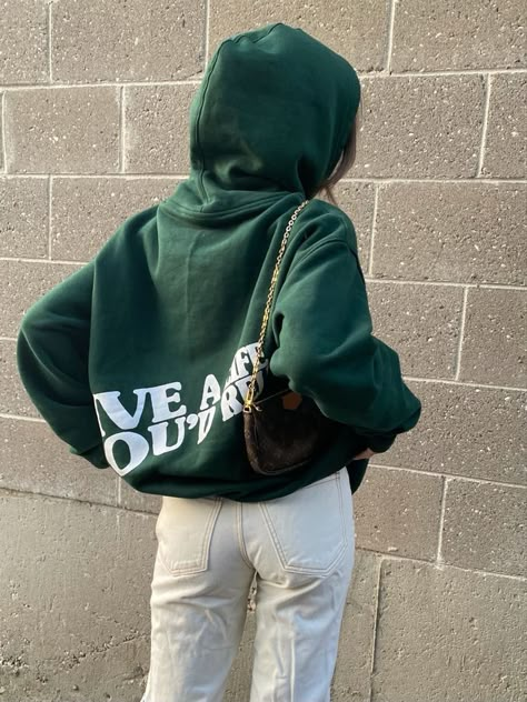 Fall Hoodie Designs, Clothing Brand Instagram Layout, Green Hoodie Outfit, Streetwear Hoodie Design, Forest Green Hoodie, Oversized Hoodie Outfit, Hoodies Aesthetic, Outfit Hoodie, Fall Hoodies