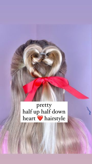 Cute Simple Valentines Hairstyles, Heart Hairstyle Tutorial, Heart Braided Ponytail, Valentines Day Hairstyles, Heart Hairstyle, Hairdo Ideas, Valentines Hairstyles, Hairstyle Ponytail, Ideas Haircut