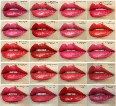 Roses Are Red, Violets Are Blue. I've Got 20 Shades of Red Swatched Just For You Nyc Lipstick, Blue Red Lipstick, Best Lipstick Brand, Olive Skin Lipstick, Red Lip Gloss, Best Lipstick Color, Mac Lipstick Shades, Lipstick For Dark Skin, Best Red Lipstick