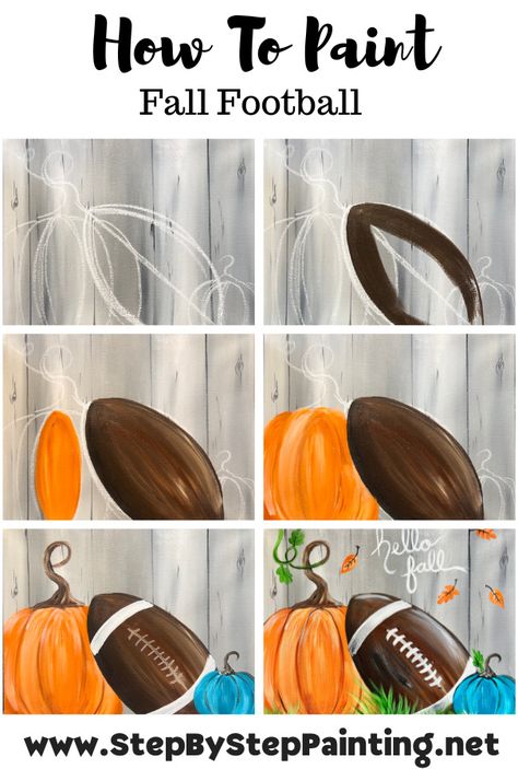 "Fall Football" - Acrylic Painting Tutorial Fall Diy Canvas Painting Easy, Simple Fall Canvas Paintings, How To Do Canvas Painting Step By Step, September Canvas Painting Ideas, Diy Fall Paintings On Canvas, Football Chalkboard Art Ideas, Fall Easy Canvas Painting Ideas, Simple Fall Paintings On Canvas, Fall Diy Painting