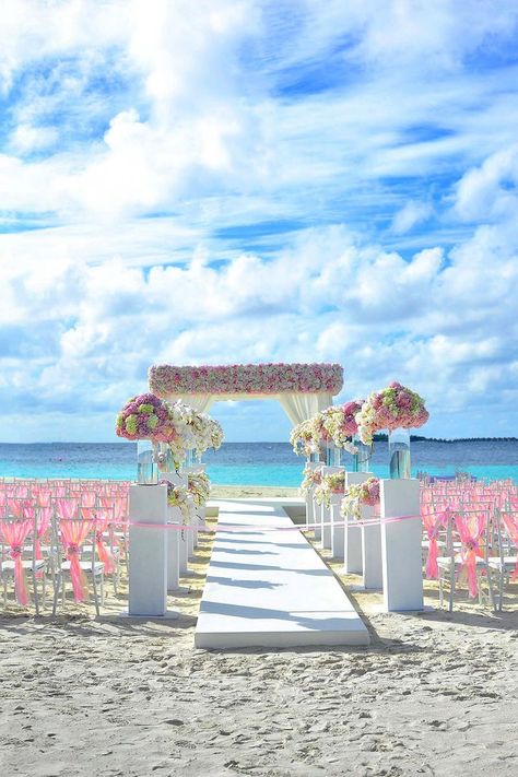 Pink Beach Wedding, White Beach Wedding, Romantic Ideas, Beautiful Beach Wedding, Zoella, Wedding Entertainment, White Beach, Pink Beach, Wedding Preparation