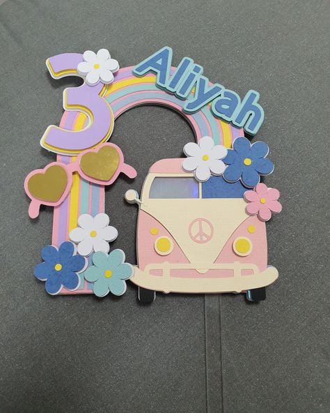 Customized Groovy Cake Topper ✨️ "Aliyah @ 3" https://bio.site/customizedbyD #customizedtopper #caketopper #cardstock Groovy Cake Topper, Groovy Cake, Topper Cake, April 13, Amelie, Cricut Crafts, Cricut Projects, Lorraine, Cake Topper