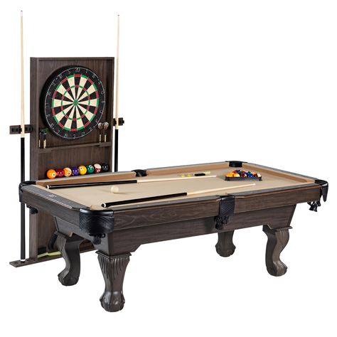 Barrington Billiards 90" Ball and Claw Leg Pool Table with Cue Rack, Dartboard Set, Tan - Walmart.com Pool Table Top, Hart House, Pool Table Room, Billiards Game, Billiard Pool Table, Cue Rack, Pool Halls, Pool Tables, Play Pool