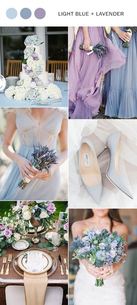 Blue And Lavender Wedding, Light Blue Wedding Colors, Lavender Wedding Colors, Lilac Wedding Bouquet, Wedding Color Schemes Spring, Wedding Color Palette Summer, Blue And Lavender, Wedding Color Ideas, Light Blue Wedding