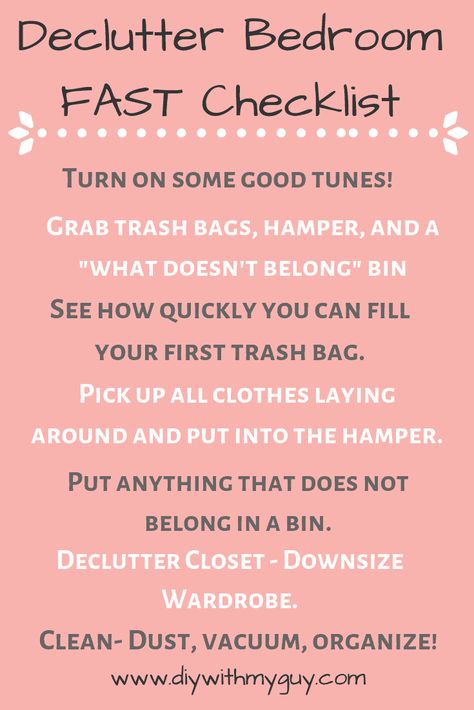 Declutter Bedroom Checklist, Declutter Your Room, Bedroom Cleaning Checklist, Bedroom Declutter, Bedroom Checklist, Clean Room Checklist, Room Cleaning Tips, Declutter Bedroom, Declutter Closet