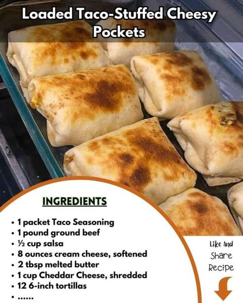 Easy DIY Recipes 👩‍🍳👩‍🍳 | Loaded Taco Stuffed Cheesy Pockets | Facebook Taco Pockets, Field Meals, Marion Grasby, Spanish Recipes, Pot Ideas, Mexican Food Recipes Easy, Diy Recipes, Recipes From Heaven, Butter Recipe